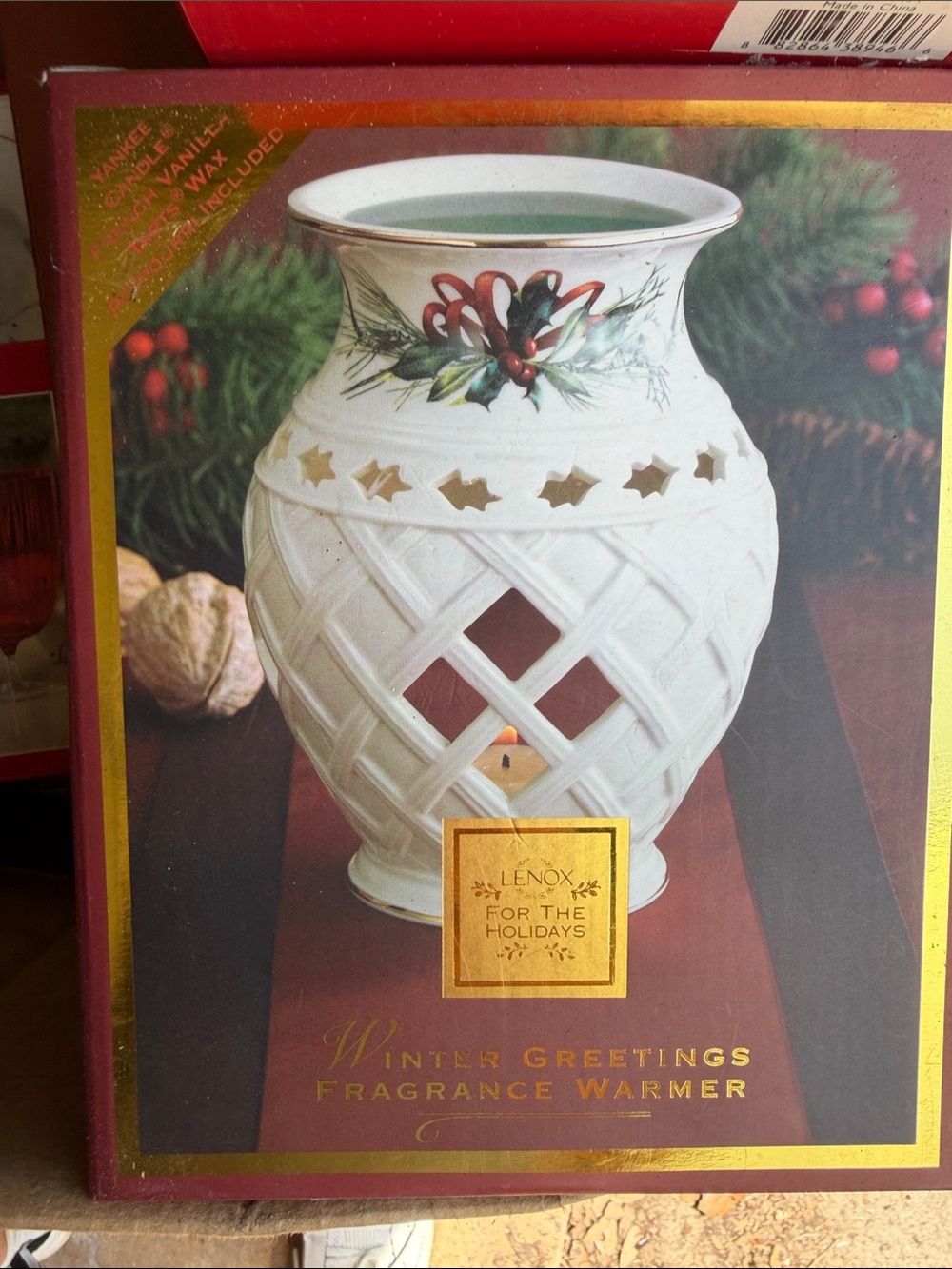 Lenox Winter Greetings Fragrance Warmer - White with Green & Red Accents